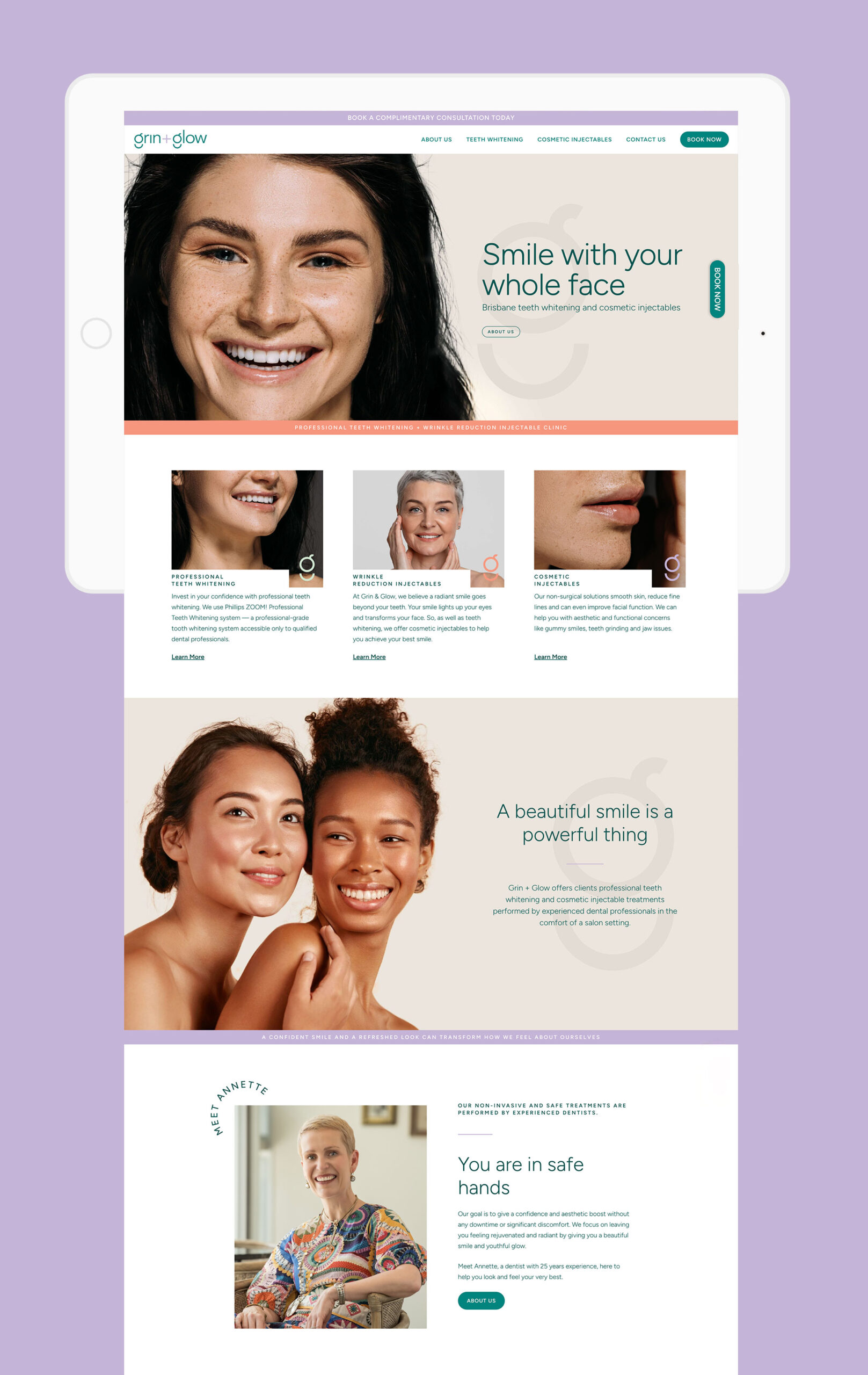 grin and glow website design